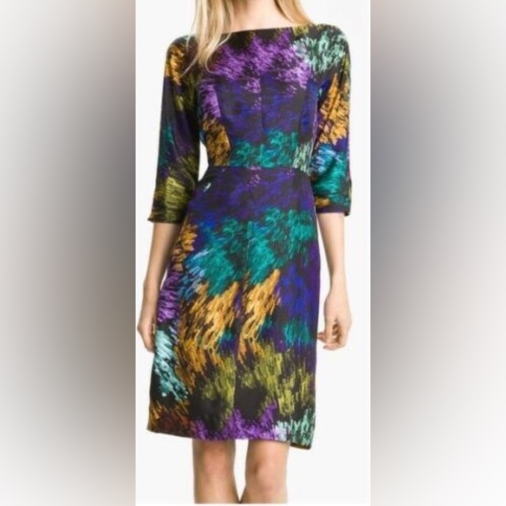 ✨ Milly of New York "Delaney" Multi-Color Galaxy Print Silk Sheath Dress Size 4✨
